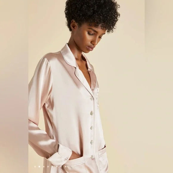 Olivia Von Halle Coco Oyster Black Pajama Set - Size 3 Medium US 8 - Picture 2 of 9